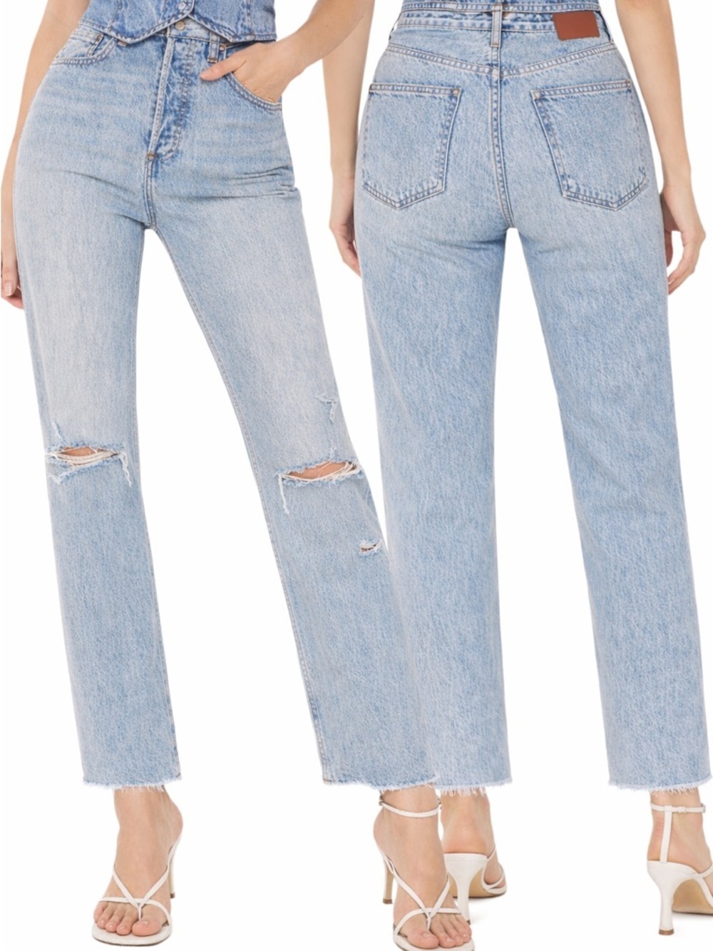 Denim Forum Joni High Rise Loose Jeans 24 Distressed Light Straight Leg Aritzia